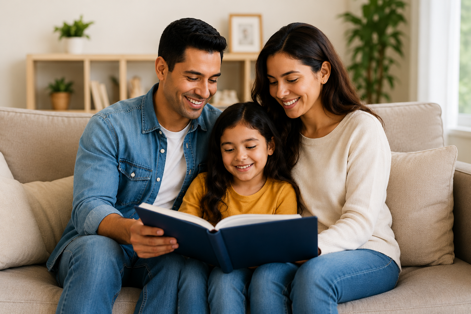 Family reading together, protected by whole life insurance